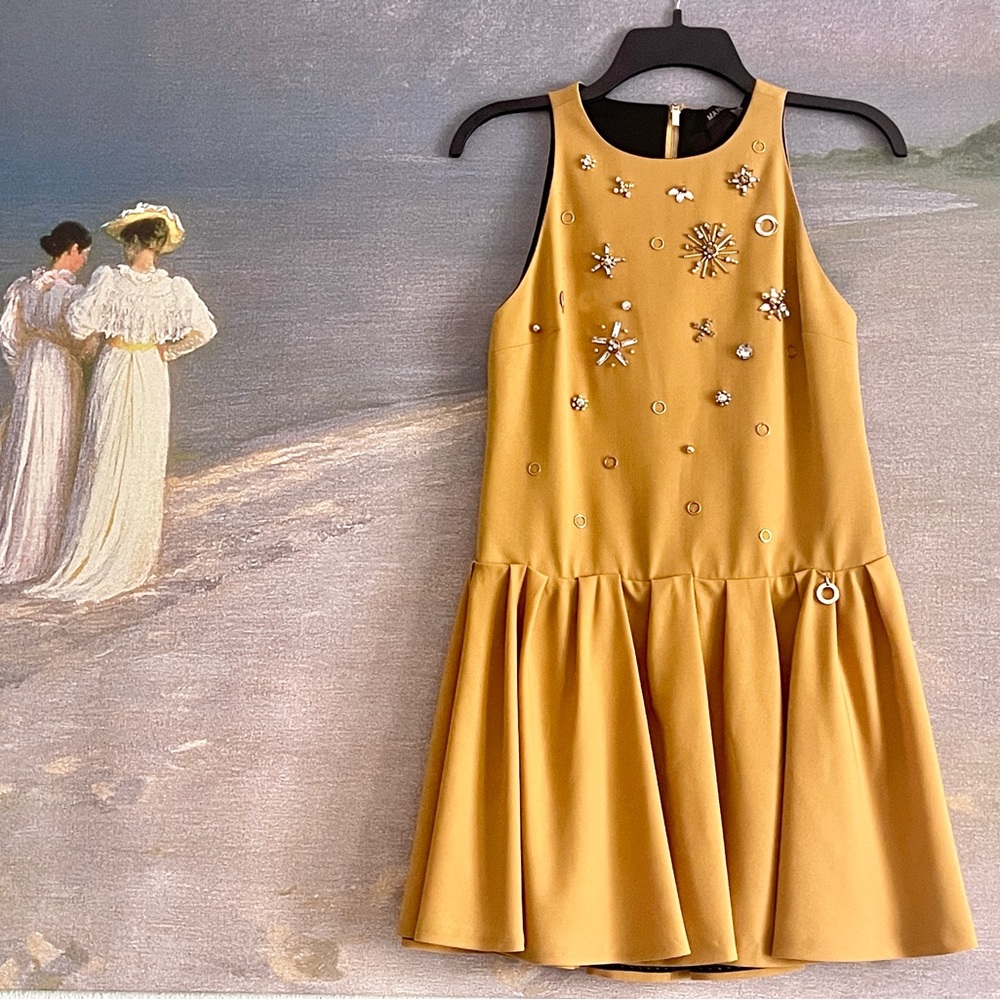 MANGANO Mustard Yellow Dress Jeweled NWT Made in ITALY
